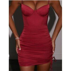 OH POLLY BURGUNDY RUCHED RED SATIN CORSET TIE UP - US 6 / SMALL